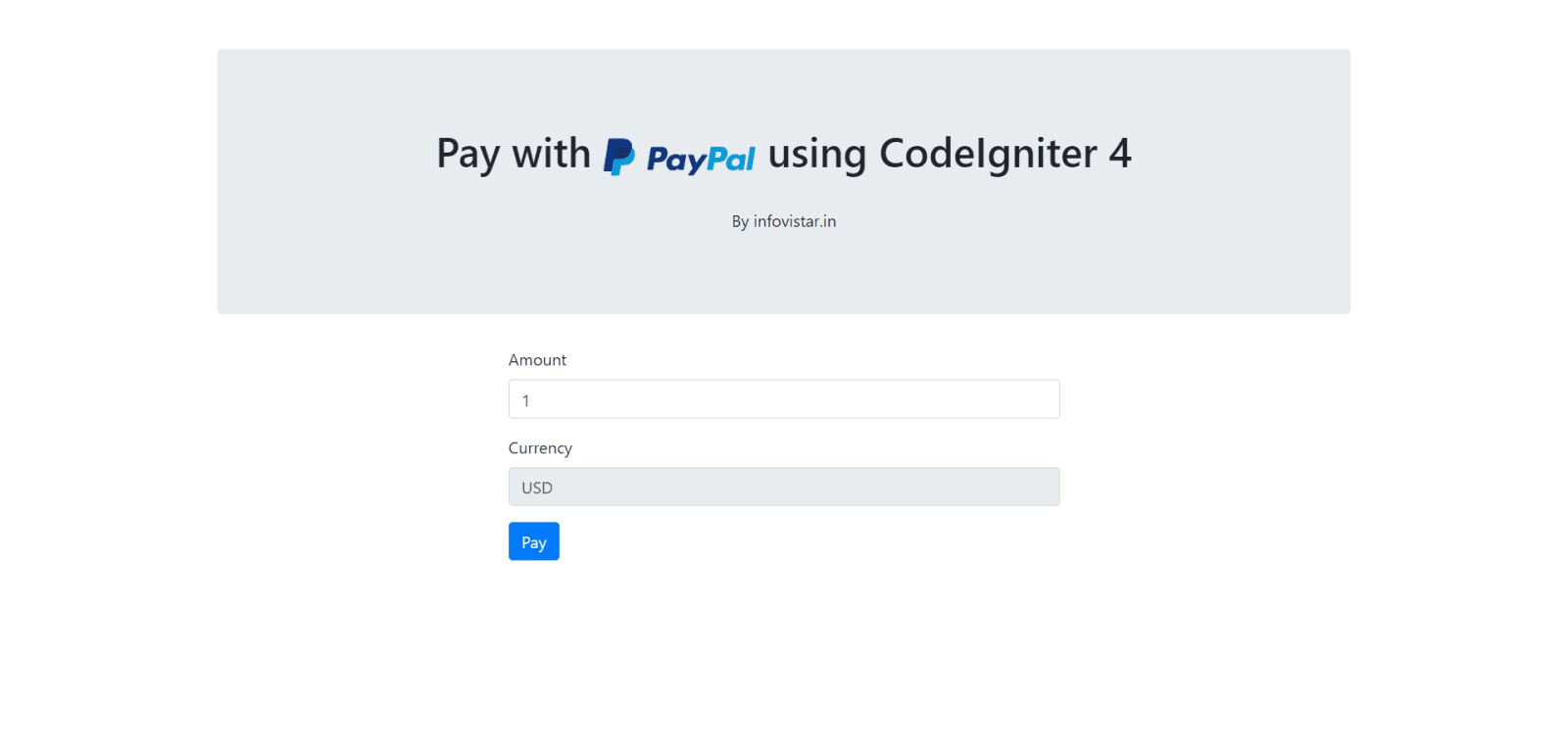 CodeIgniter 4 - PayPal Integration - Infovistar