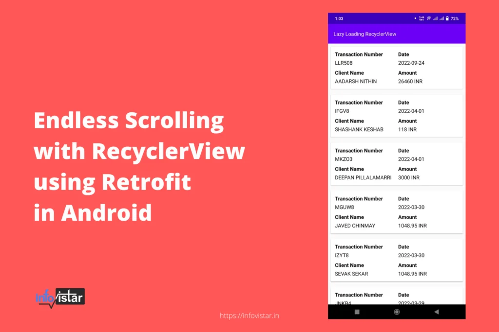 Endless Scrolling with RecyclerView using Retrofit in Android - Infovistar