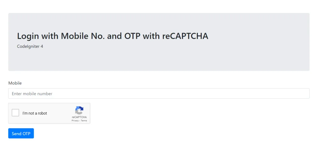 Login with Mobile No. and OTP with reCAPTCHA
